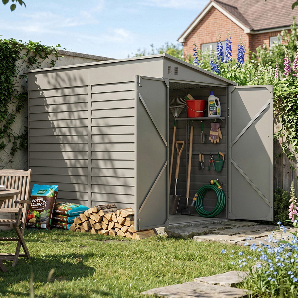 Living and Home 4.6 x 9ft Metal Pent Garden Storage Shed Image 3
