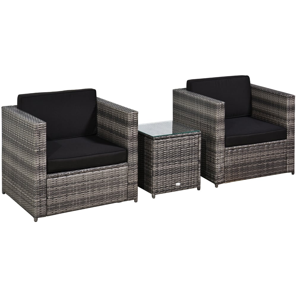 Outsunny 2 Seater Grey Rattan Bistro Set Image 2
