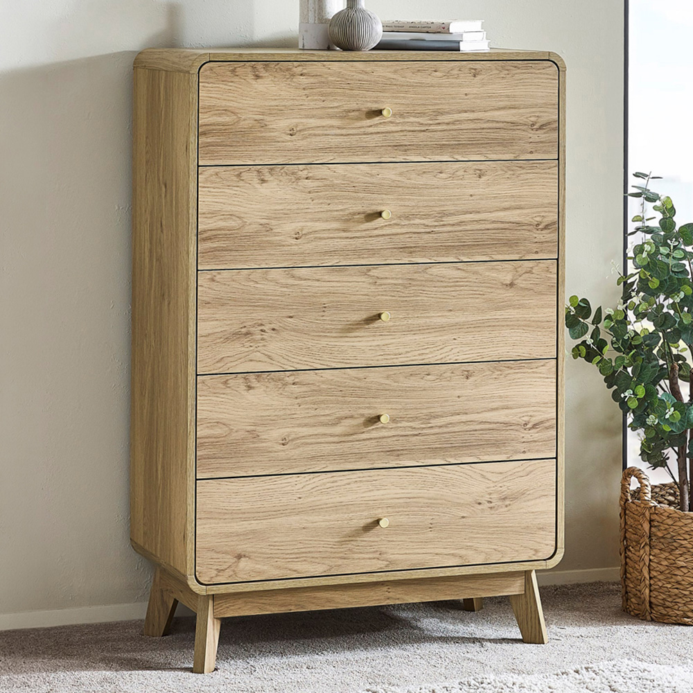 Julian Bowen Ingrid 5 Drawer Oak Chest of Drawers Image 1