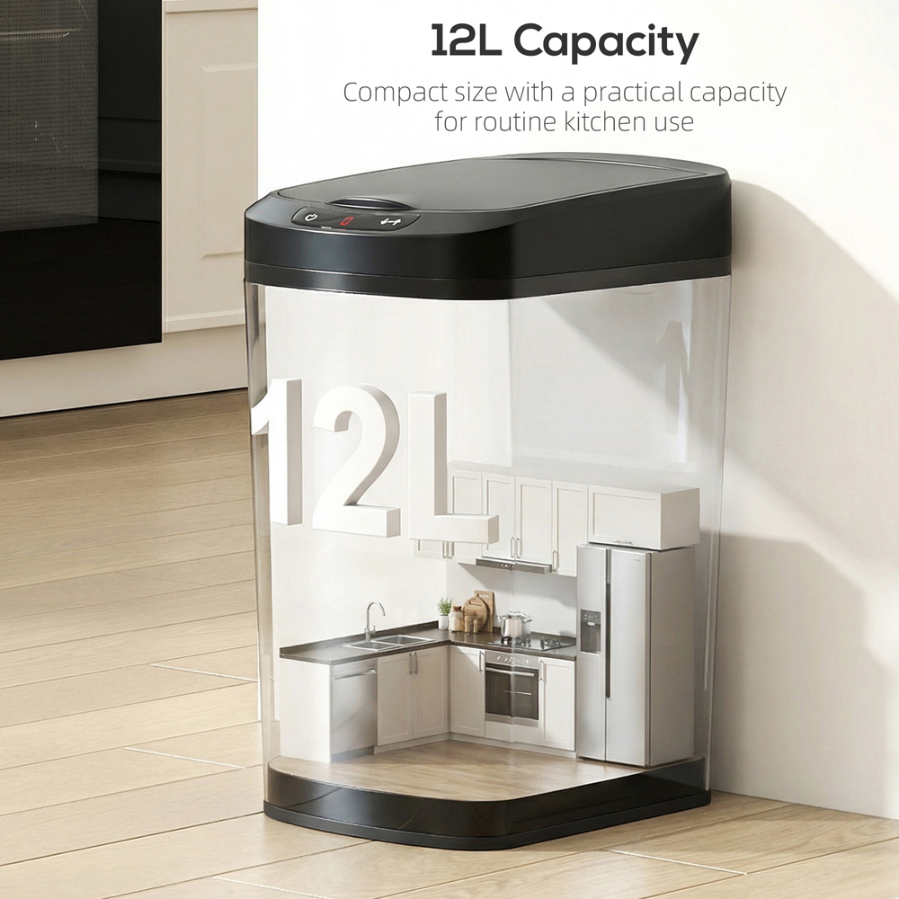 HOMCOM Black Automatic Kitchen Sensor Bin with Removable Inner Bucket 12L Image 5