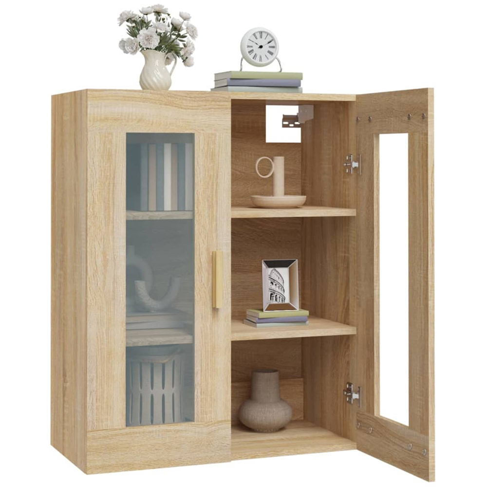 vidaXL 2 Glass Door Sonoma Oak Hanging Wall Cabinet Image 7