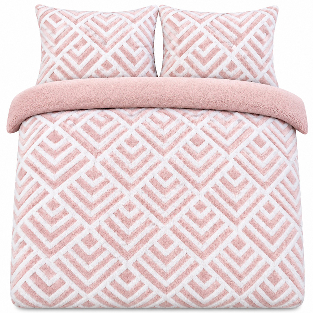 Smart Living Double Blush Pink Geo Jacquard Fleece Duvet Set Image 2