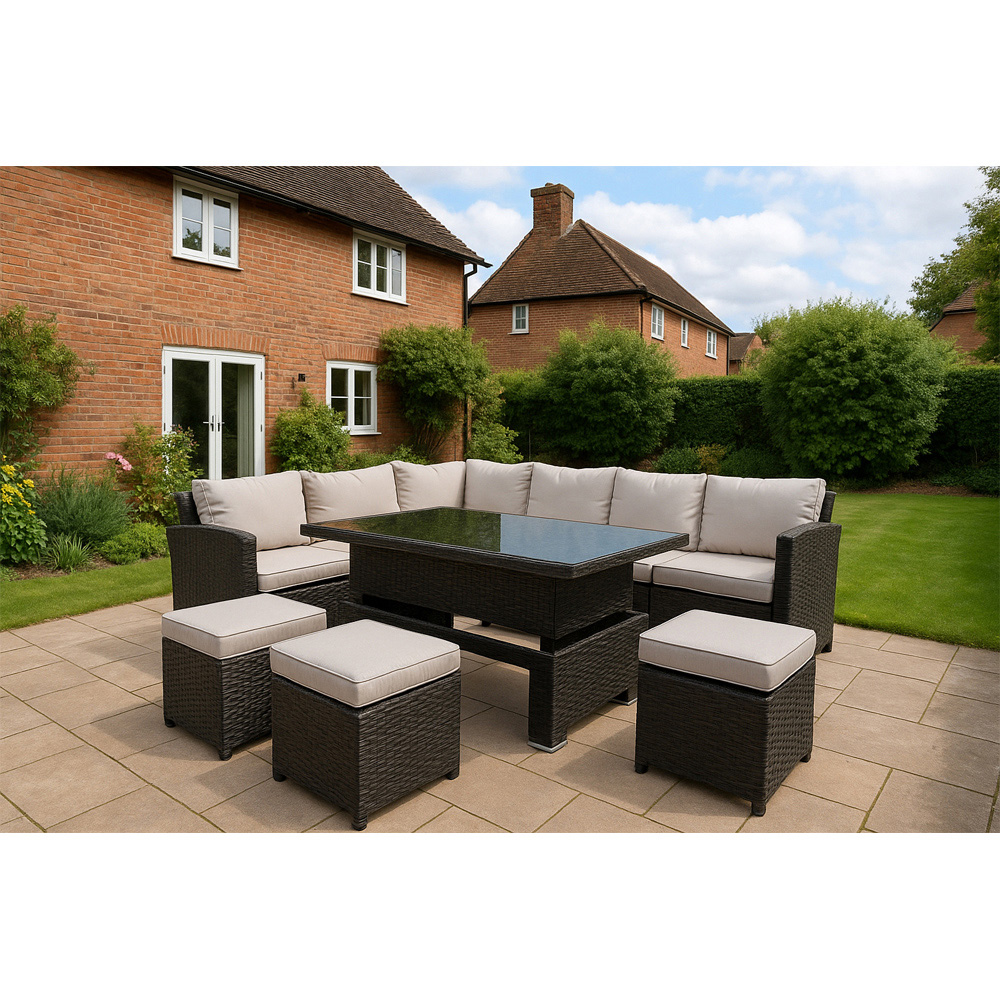 Shatchi Deluxe 9 Seater Steel Garden Sofa Set with Adjustable Table Image 5