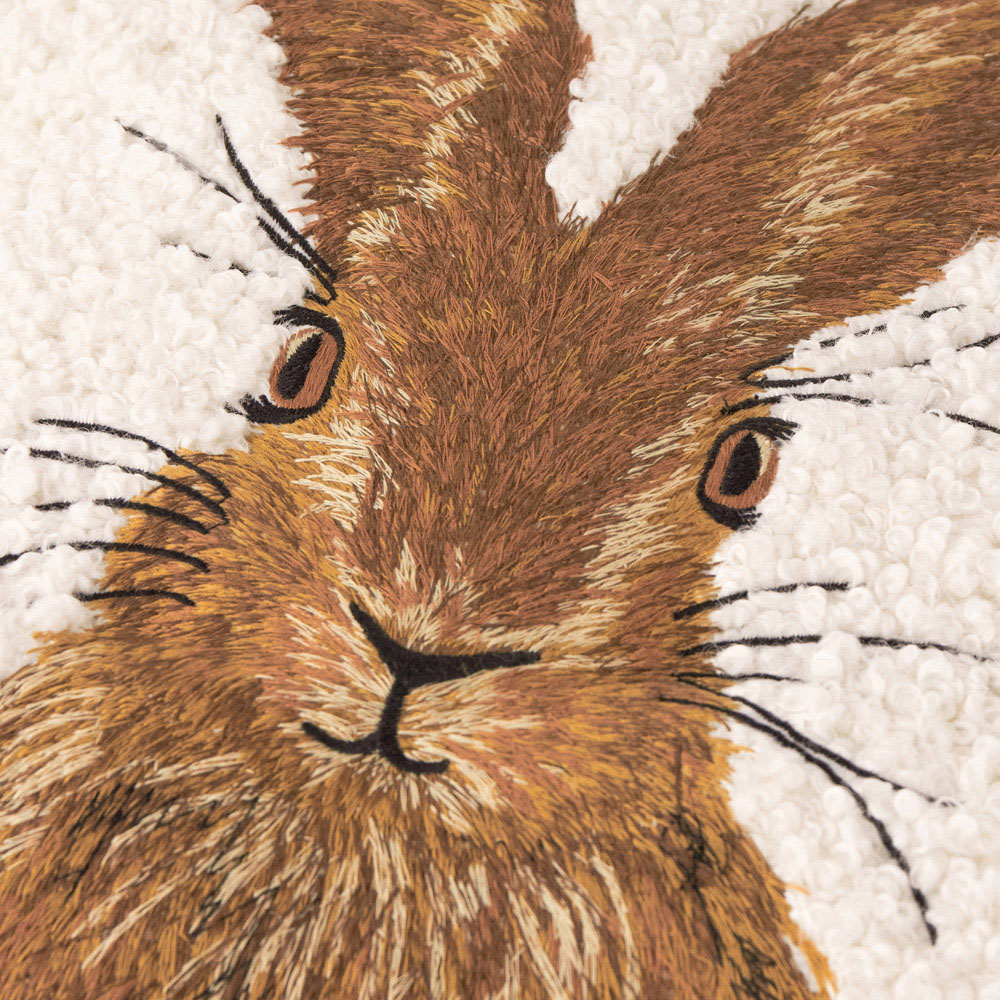 Evans Hare Embroidered Natural Christmas Boucle Cushion 45 x 45cm Image 3