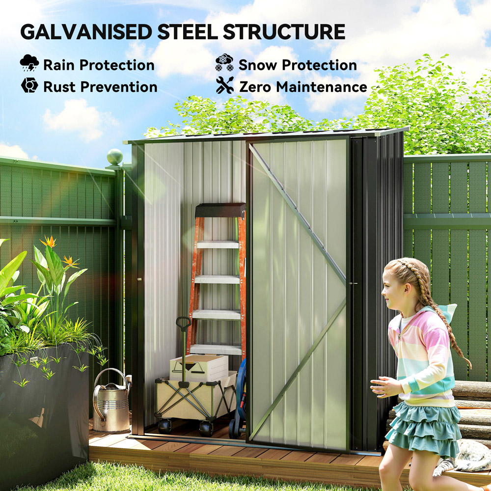 Outsunny 5.3 x 3.1ft Grey Metal Pent Garden Shed Image 7
