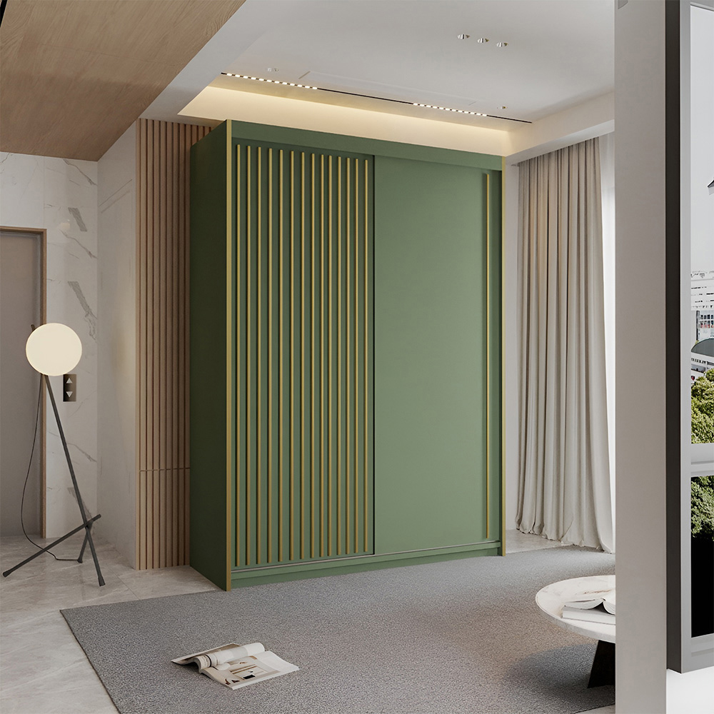 Sliding Wardrobes 4U Pesto 2 Sliding Door Green Modern Wardrobe 150cm Image 4