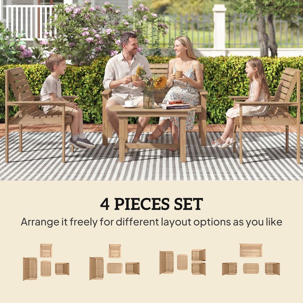 Outsunny 4 Seater Natural Wood Garden Lounge Set Image 4