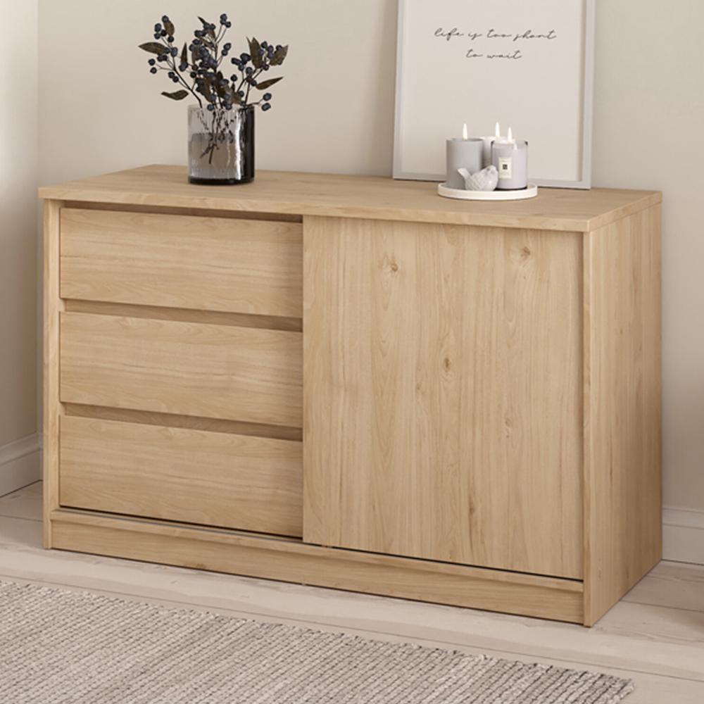 Florence Single Door 3 Drawer Jackson Hickory Oak Sliding Storage Unit Image 1