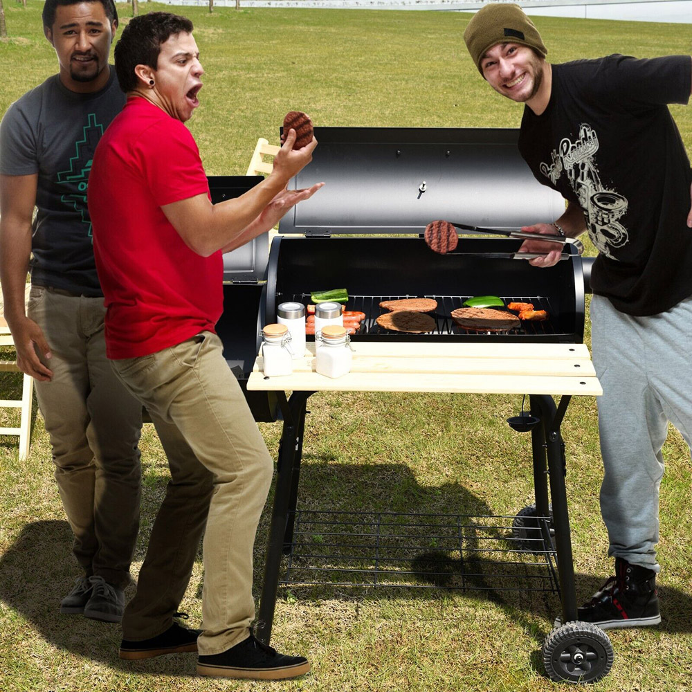 Costway Charcoal BBQ Grill with Wheels and Shelves Image 4