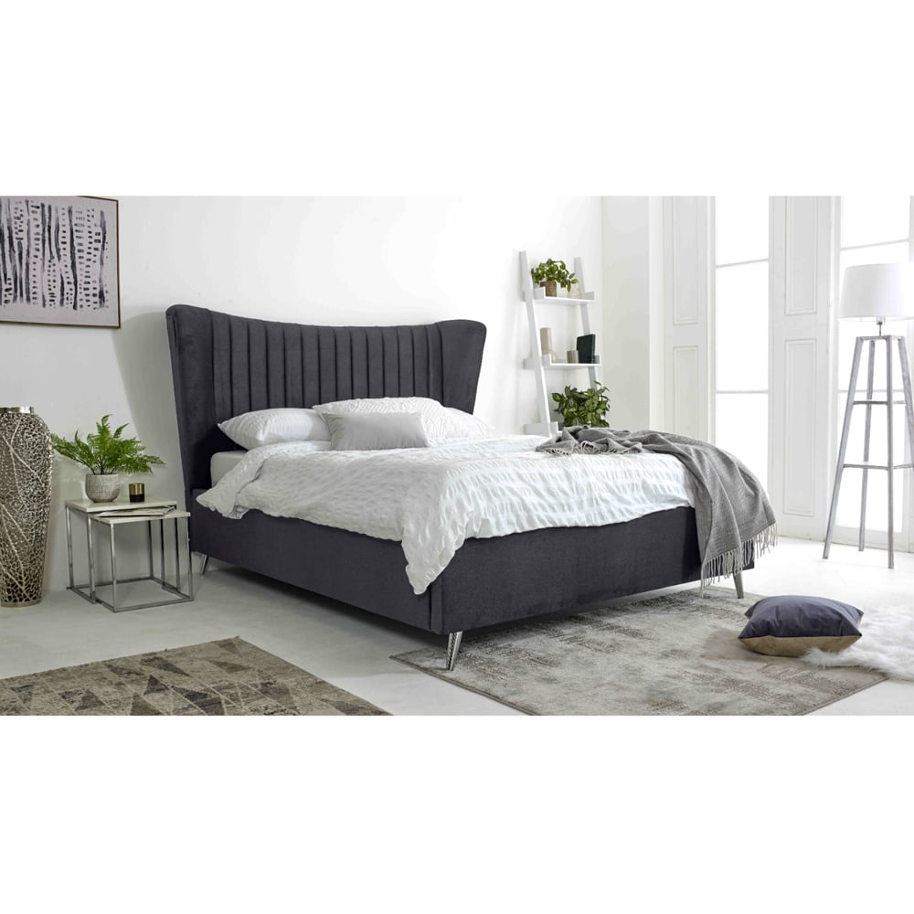 Eleganza Tatum Small Double Steel Plush Velvet Bed Frame with Headboard Image 7