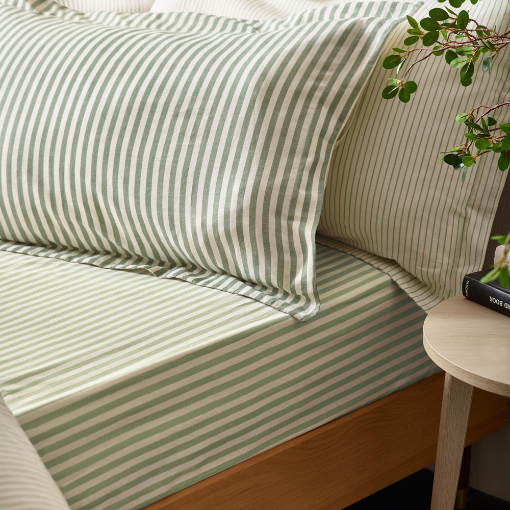 Yard Hebden Double Melange Stripe Cotton Forest Duvet Set Image 3