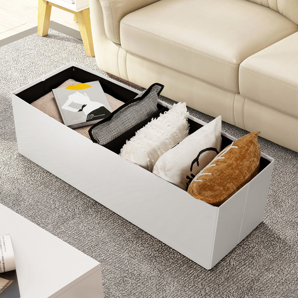 Costway White Foldable Storage Ottoman Bench Image 5
