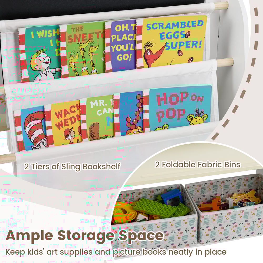 Costway Natural Kids 4-in-1 Art Easel and Bookshelf with Magnetic Whiteboard and Blackboard Image 5