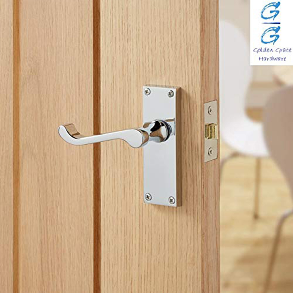 Golden Grace Polished Chrome Victorian Scroll Latch Door Handle Set Image 2