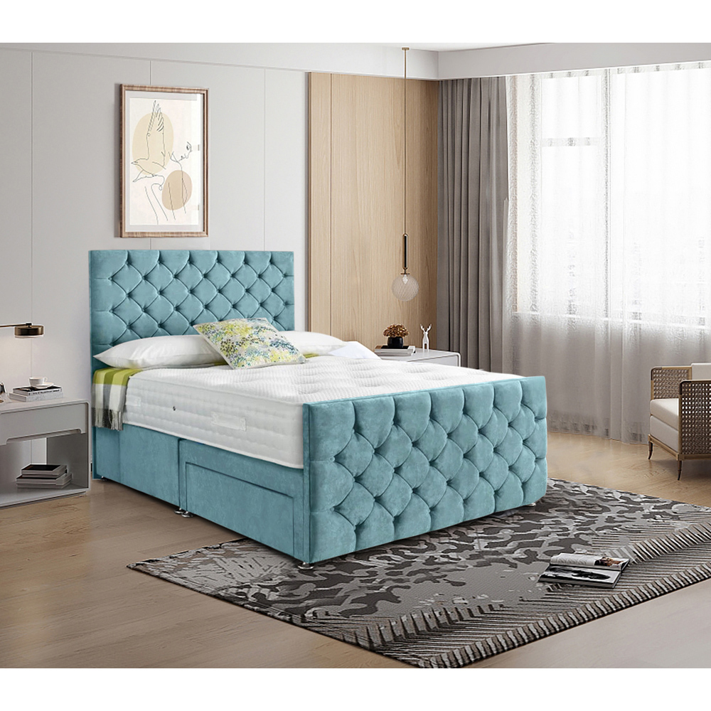 Eleganza Home Dreamscape Single Duck Egg Plush Velvet Single Drawer Divan Bed with Headboard Image 2