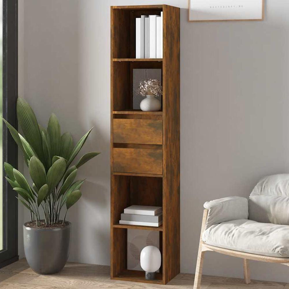 vidaXL 2 Drawer 4 Shelf Smoked Oak Bookcase Image 1