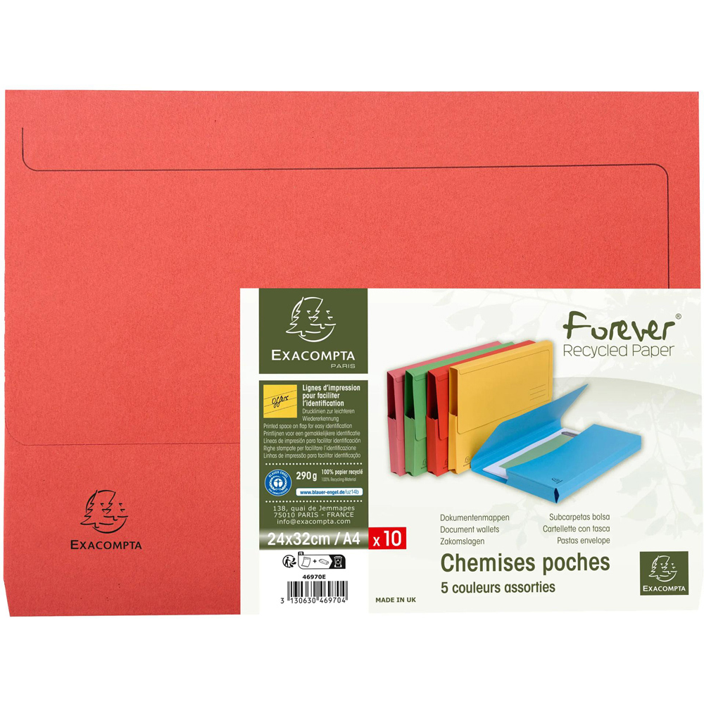 Exacompta A4 Assorted Colours Document Wallet 10 Pack Image 7