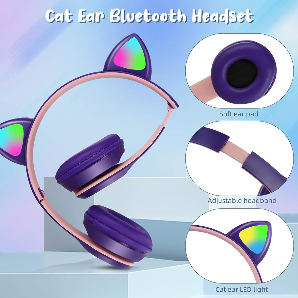 Dyzi Micro SD Card Slot Cat Ear Wireless Headphones Image 4