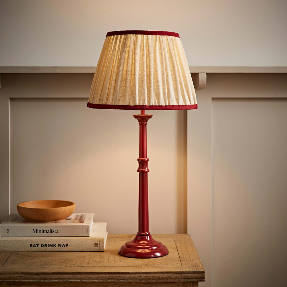 ValueLights Clara Linen Pleated Shade Burgundy Candlestick Table Lamp with Bulb Image 2