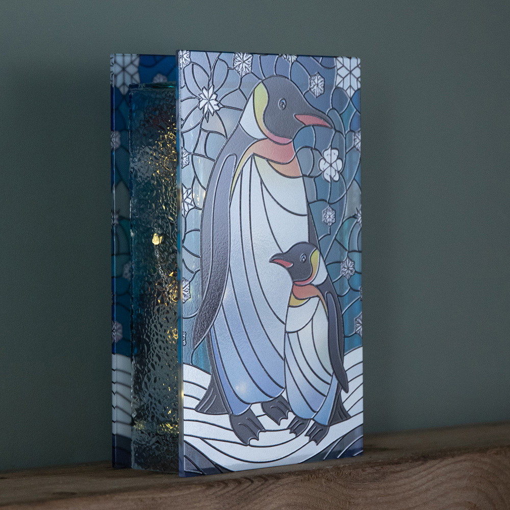 Samuel Alexander Warm White LED Double Sided Stained Glass Light Up Mother & Baby Penguin Ornament Image 4