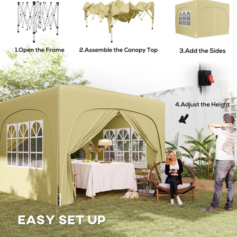 Outsunny 3 x 3m Sand UPF50+ Pop Up Gazebo with Sides and Carry Bag Image 6