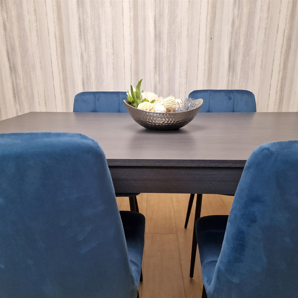 Kosy Koala 4 Seater Velvet Arrow Design Dining Set Dark Grey and Blue Image 7