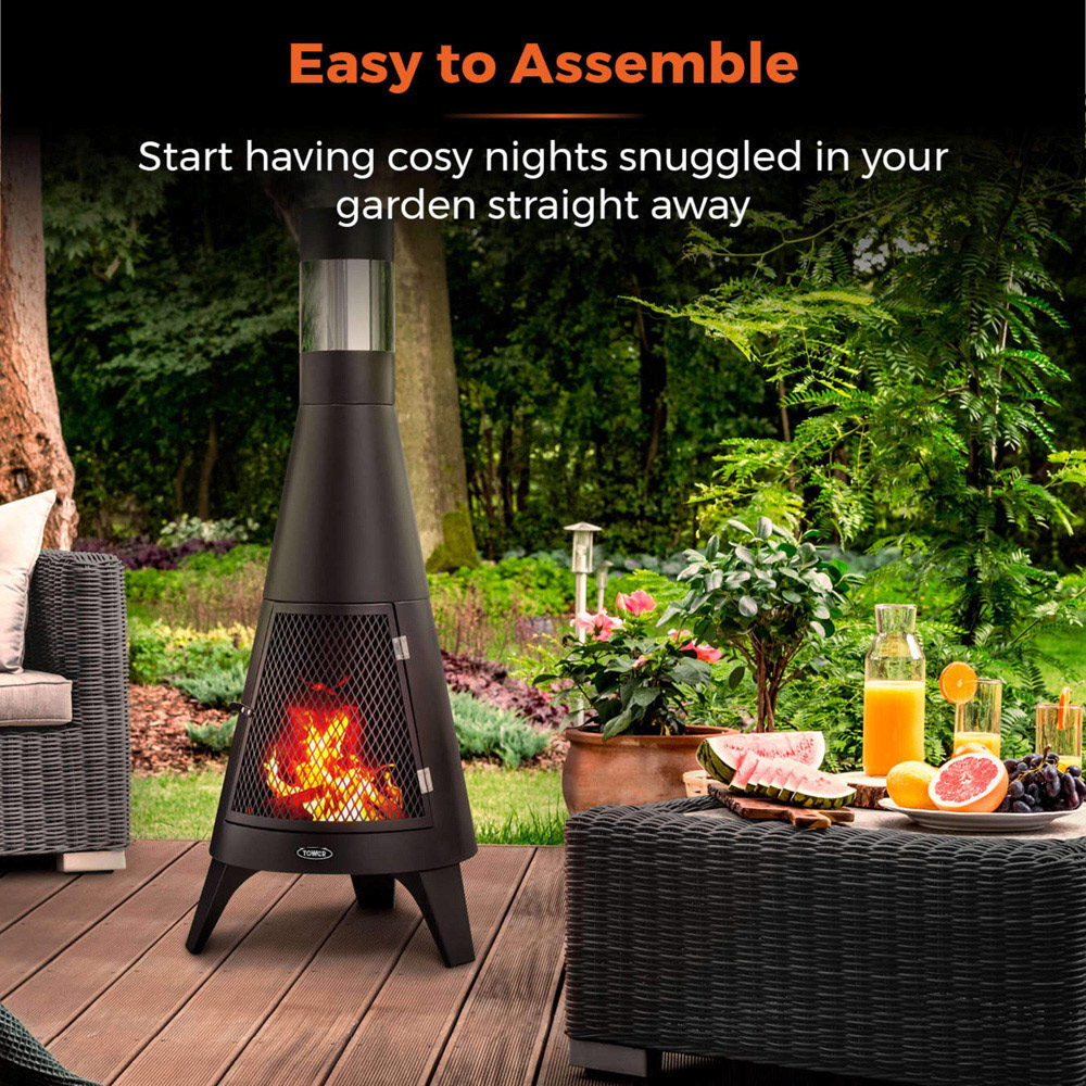 Tower Apollo Black Burner Fire Pit with Chimney Image 7