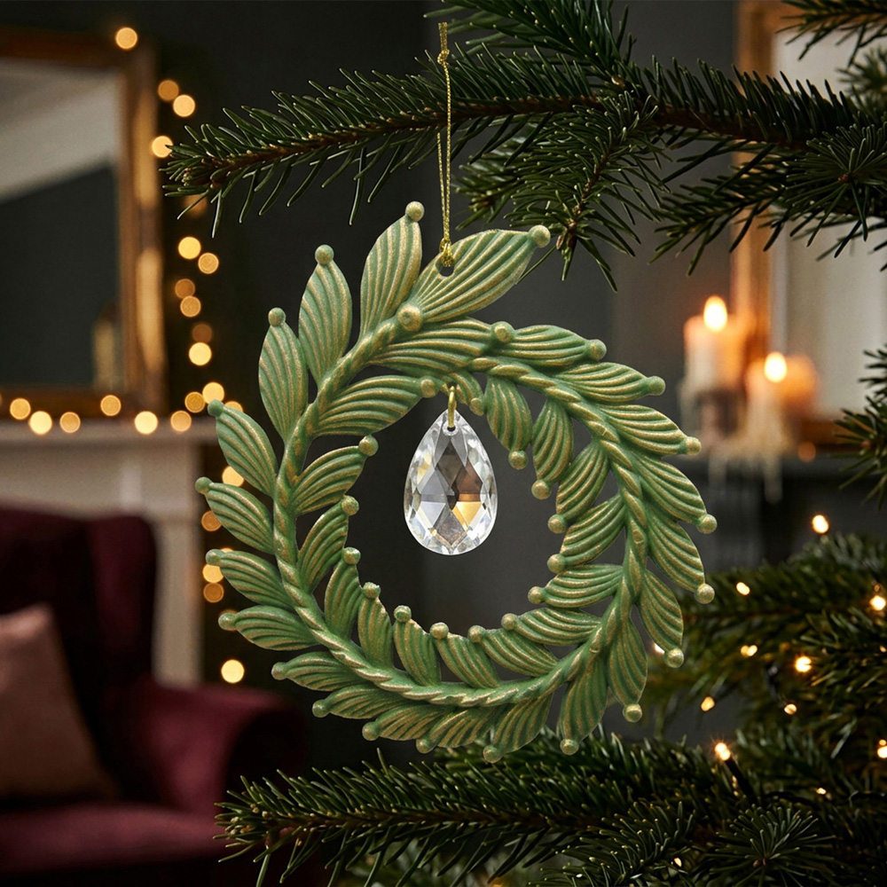 Brushed Gold Wreath Hanging Decoration Green Image 2