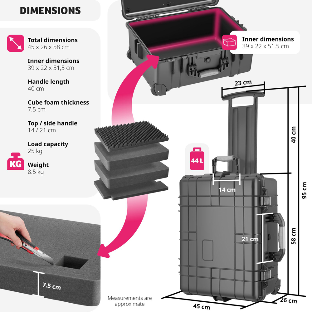 Tectake Black Hard Shell Waterproof Camera Case 58 x 45cm Image 9