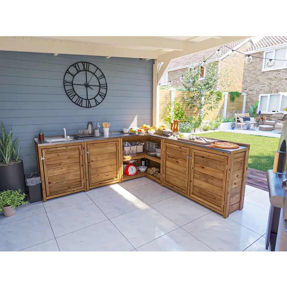 Dunster House 4 Door 2 Shelf Garden Kitchen Left Hand Sink Unit III with Stainless Steel Countertop Image 5