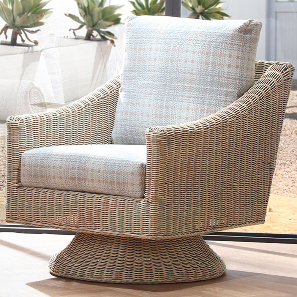 Desser Clifton Natural Rattan Check Fabric Swivel Chair Image 1
