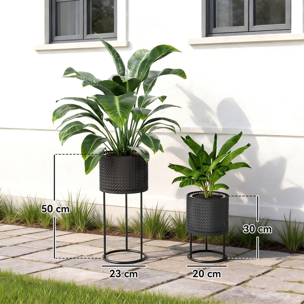 Outsunny Black Metal Plant Pot Set of 2 Image 9