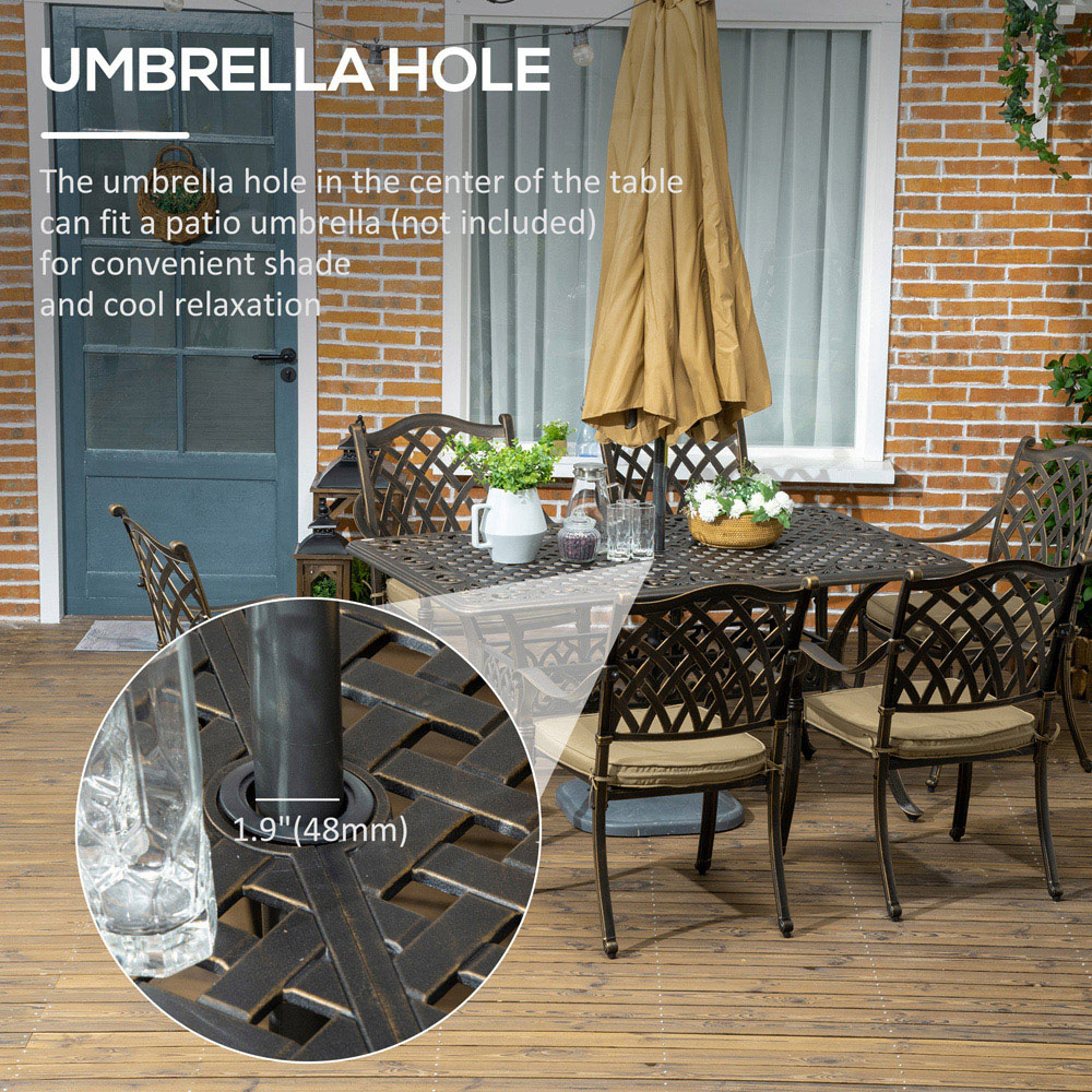 Outsunny 6 Seater Garden Dining Set with Parasol Hole Bronze Image 5