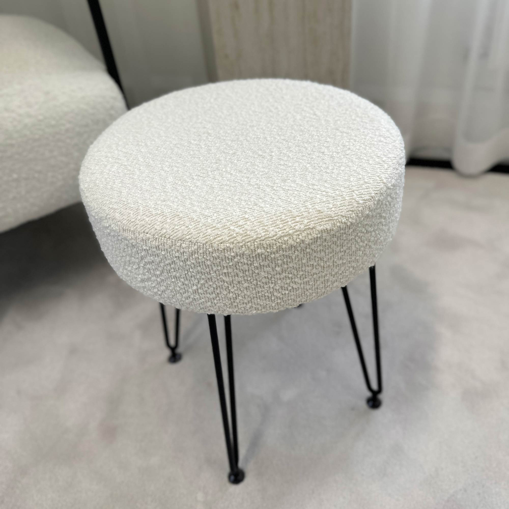 CARME Home Alaya Ivory and Black Bouclé Stool Image 3