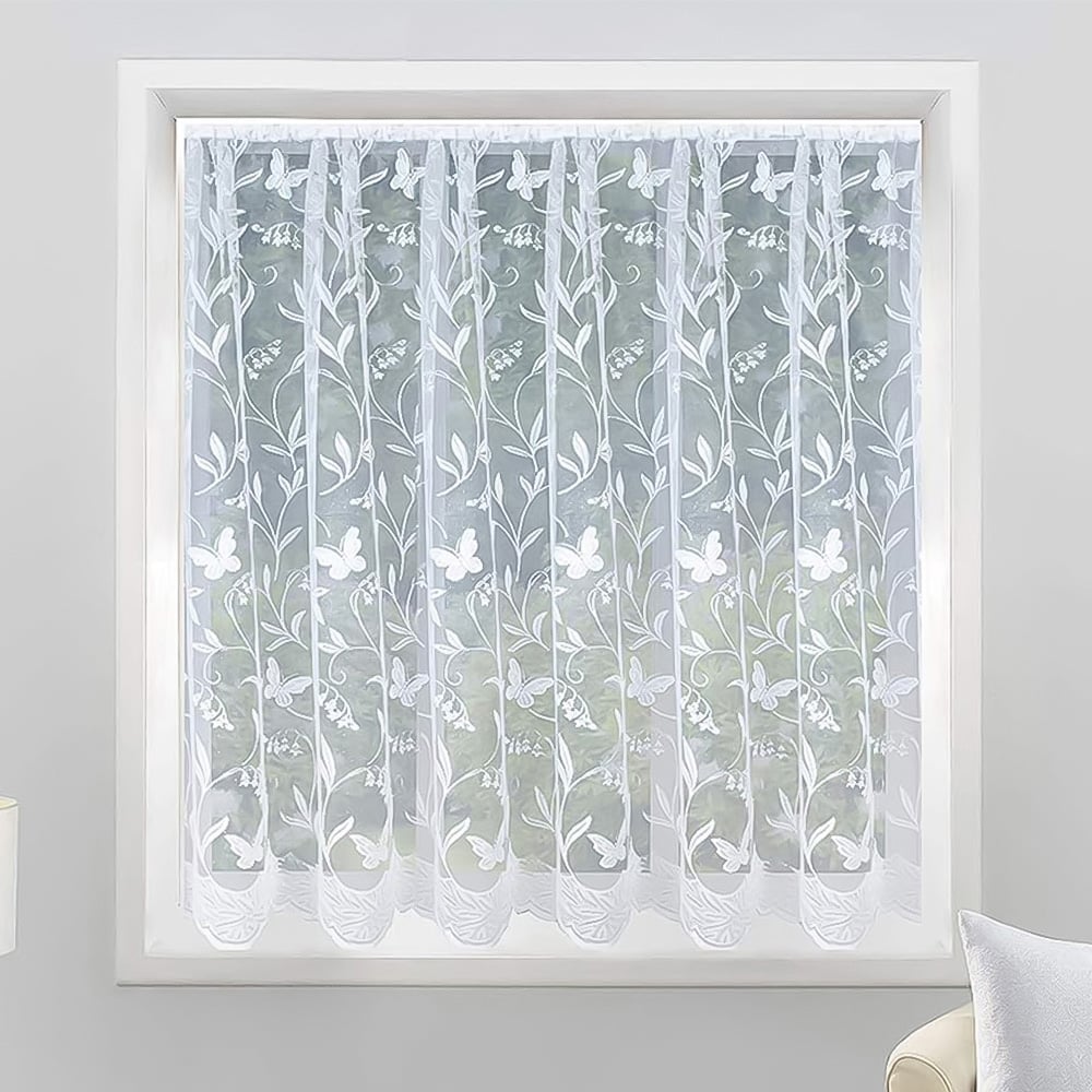 Tyrone Textiles Hawaii Trailing Leaf and Butterfly Pocket Header Net Curtain 200 x 114cm Image 1