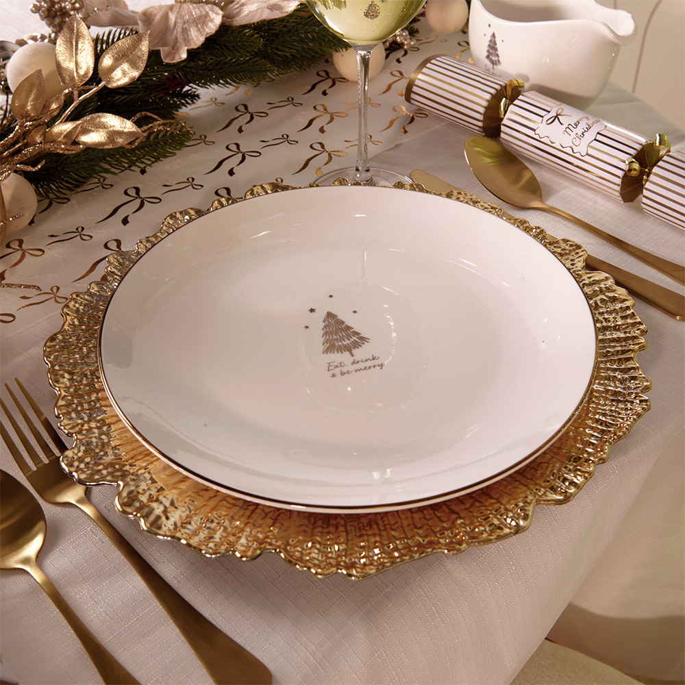 Gold Spruce Tree Dinner Plate White Image 2