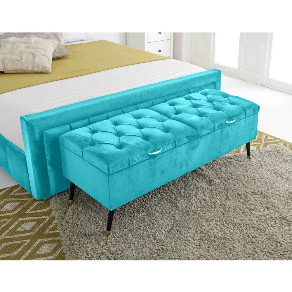 Eleganza Paloma Small Double Teal Plush Velvet Bed Frame with Headboard and Footboard Image 4