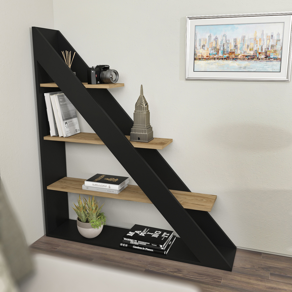 Decorotika Pisagor 4 Shelf Black and Oak Corner Bookcase Image 5