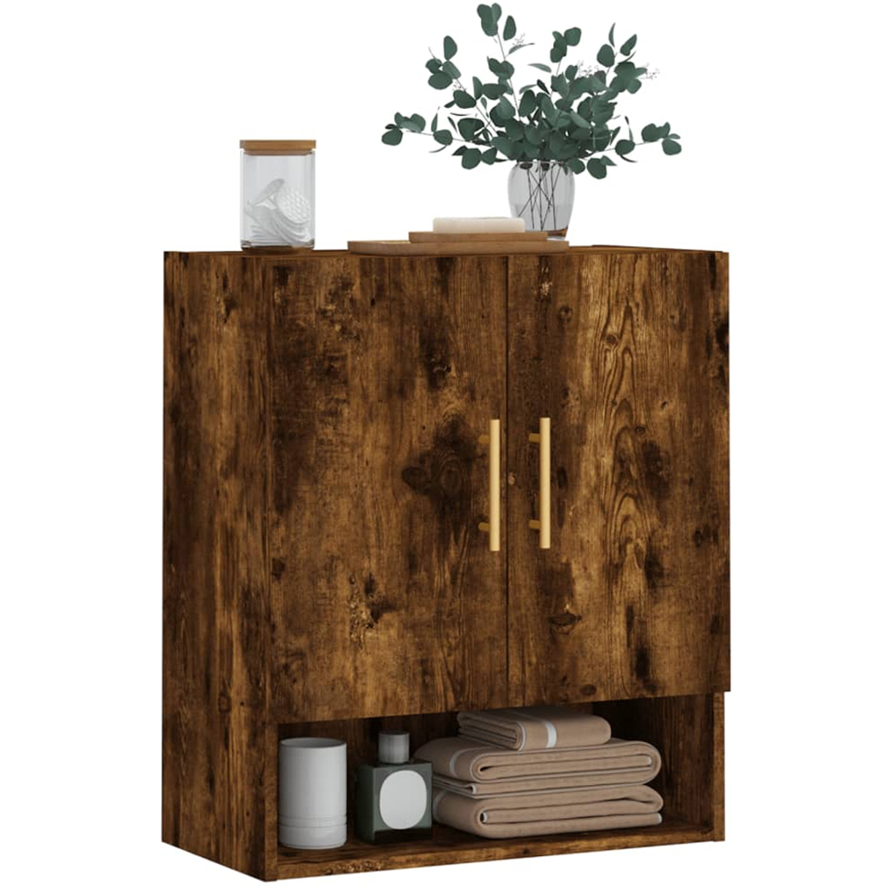 vidaXL 2 Door Single Shelf Smoked Oak Wall Cabinet Image 3