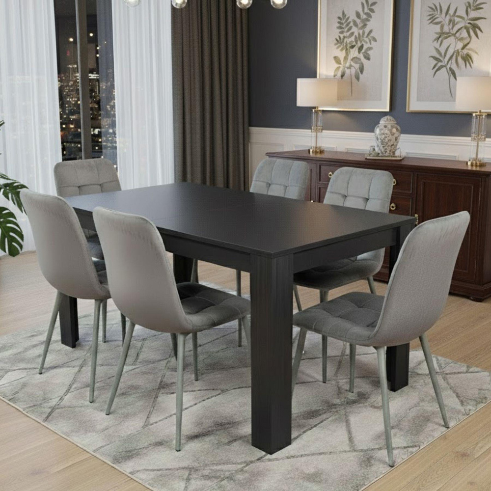 Kosy Koala Arrow 6 Seater Velvet Dining Table Grey and Charcoal Image 6