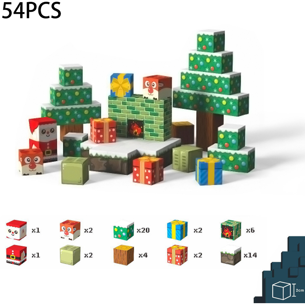 H&O Direct 54 Piece Merry Christmas Magnetic Building Block Cube Set Image 7