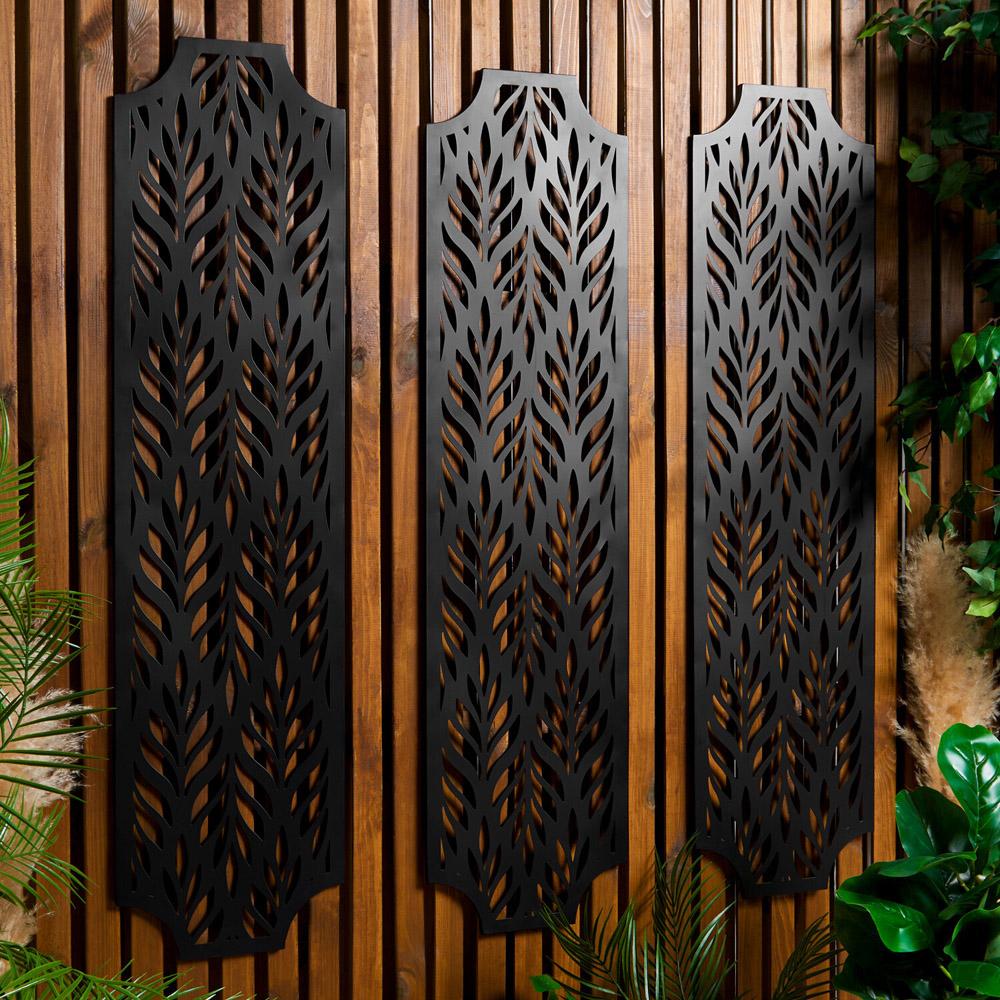 Set of 3 Metal Wall Screens Black Image 2