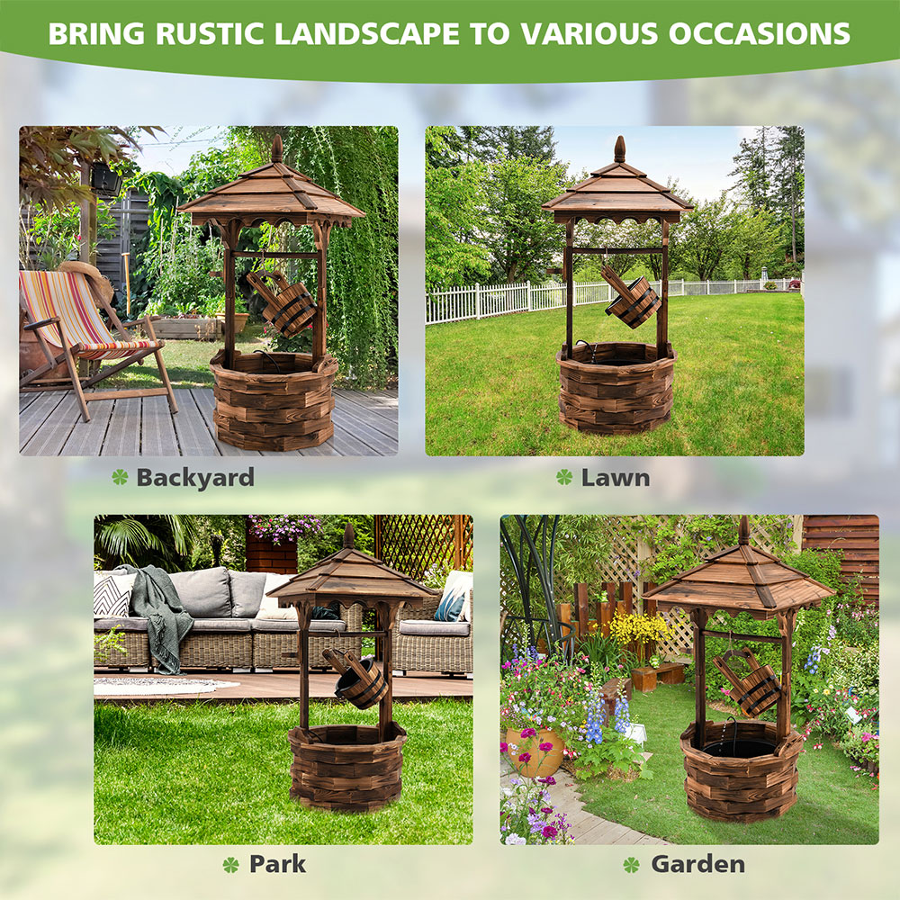Costway Rustic Brown Wooden Electric Wishing Well Fountain Image 6