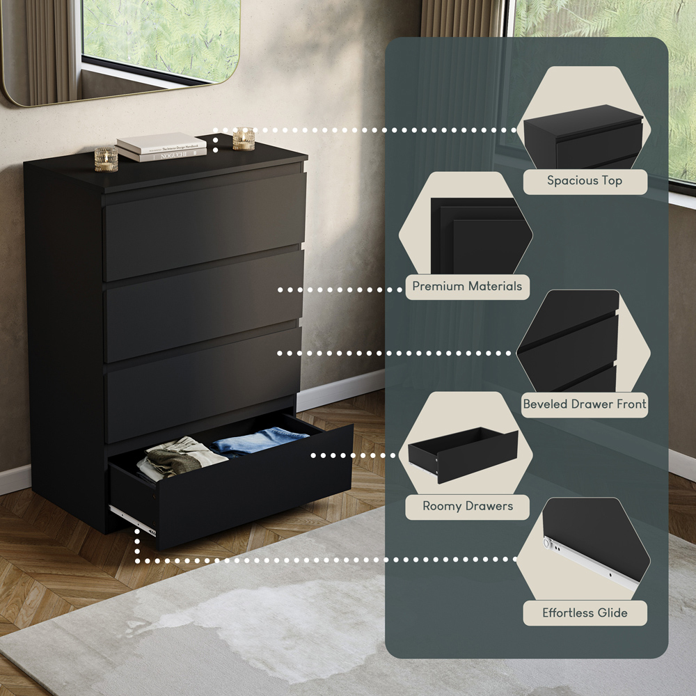 VIDA DESIGNS Denver 4 Drawer Black Chest of Drawers Image 6