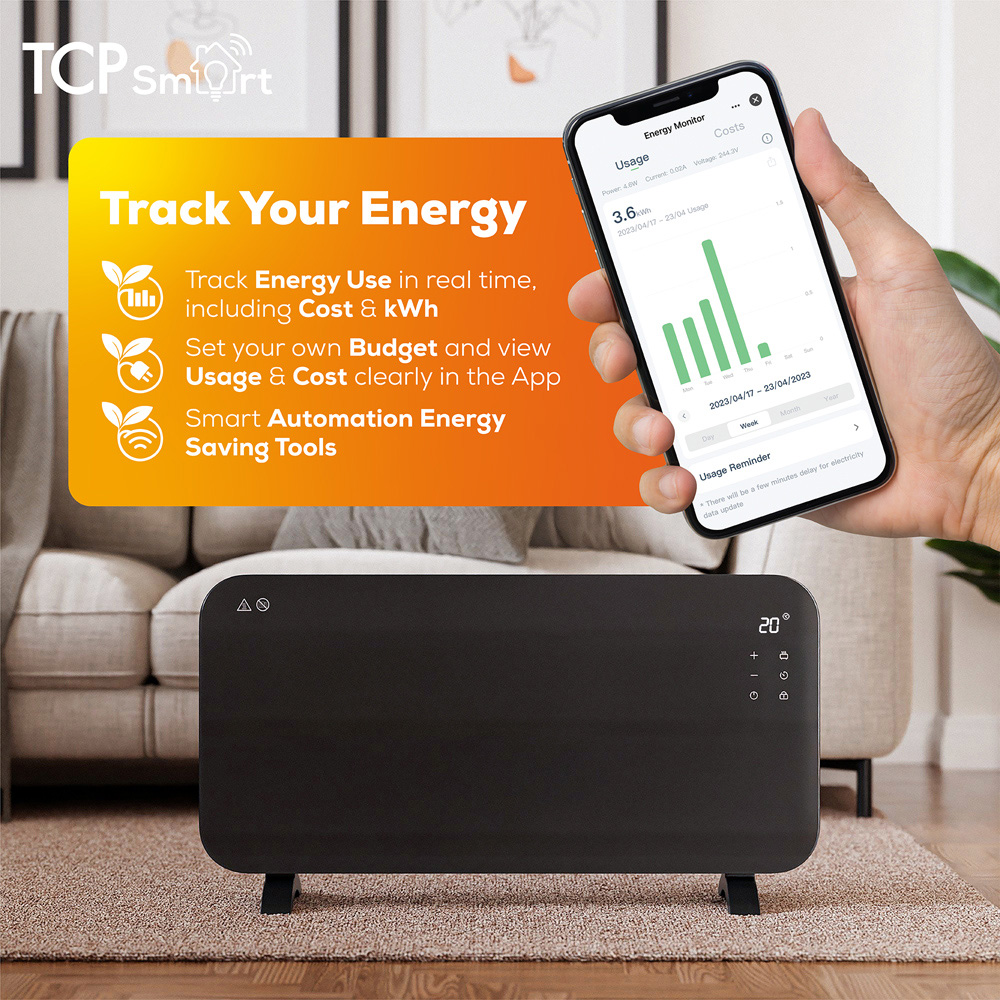 TCP Smart Charcoal Grey Glass Panel Heater with Energy Monitoring 2000W Image 6