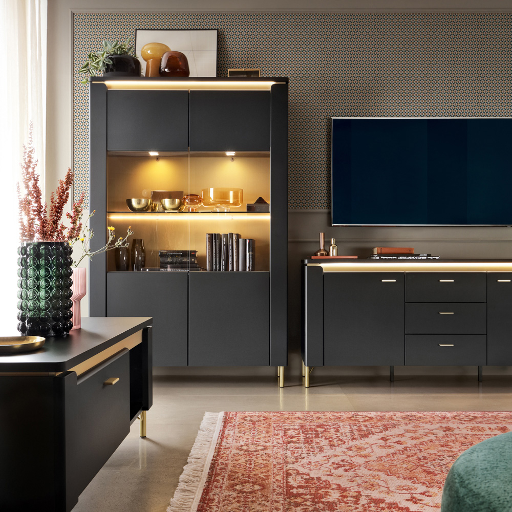 Furniture To Go Genoa Vitrin 2 Door Black Cabinet Image 4