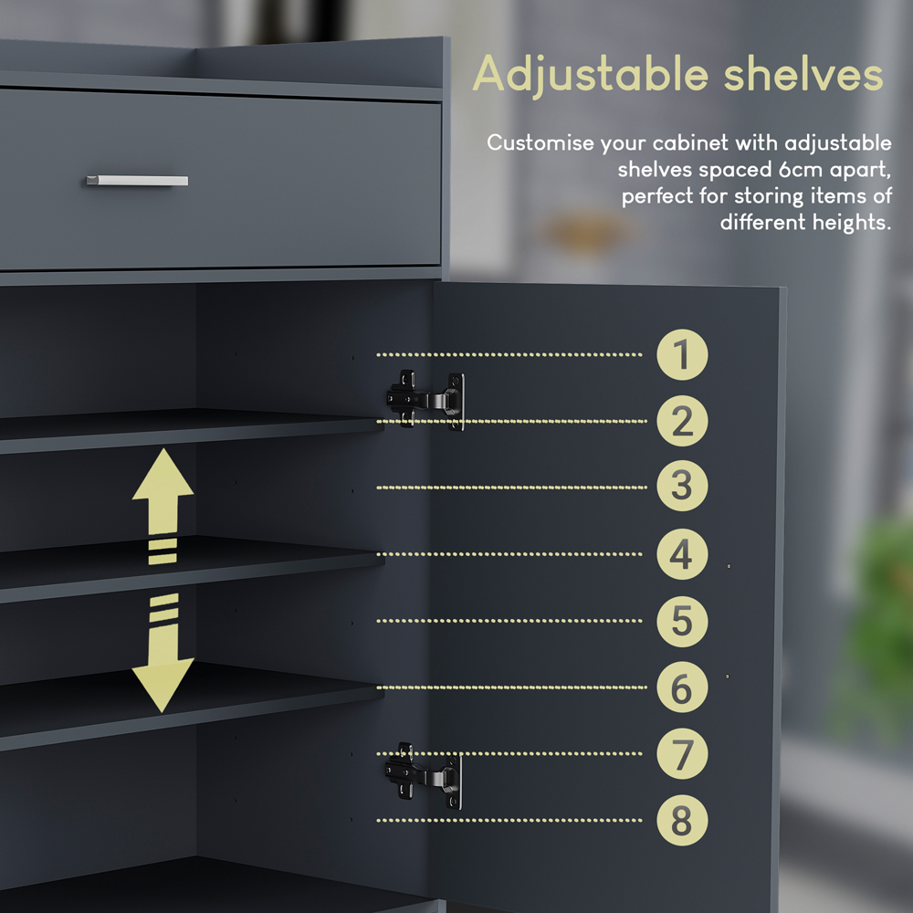 VIDA DESIGNS Dalby 2 Door Single Drawer Grey Shoe Cabinet Image 7