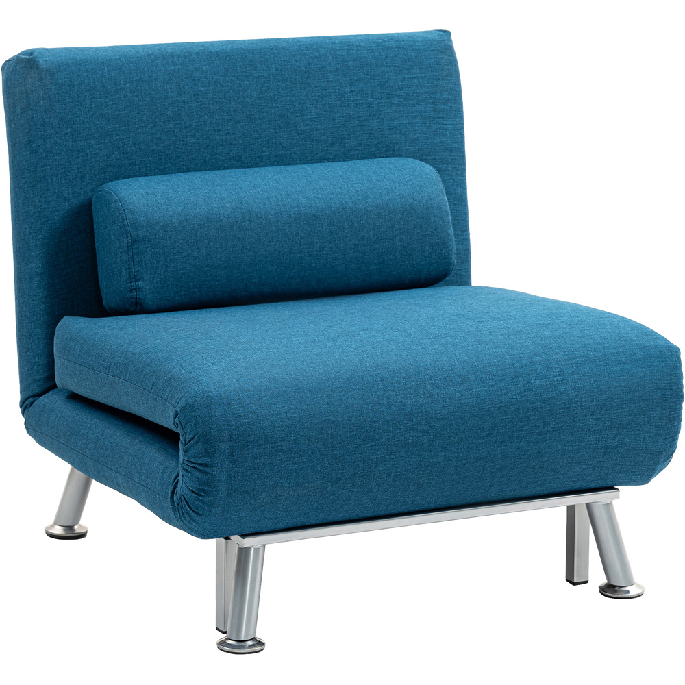HOMCOM Single Blue Linen Chair Bed with Adjustable Backrest Image 2