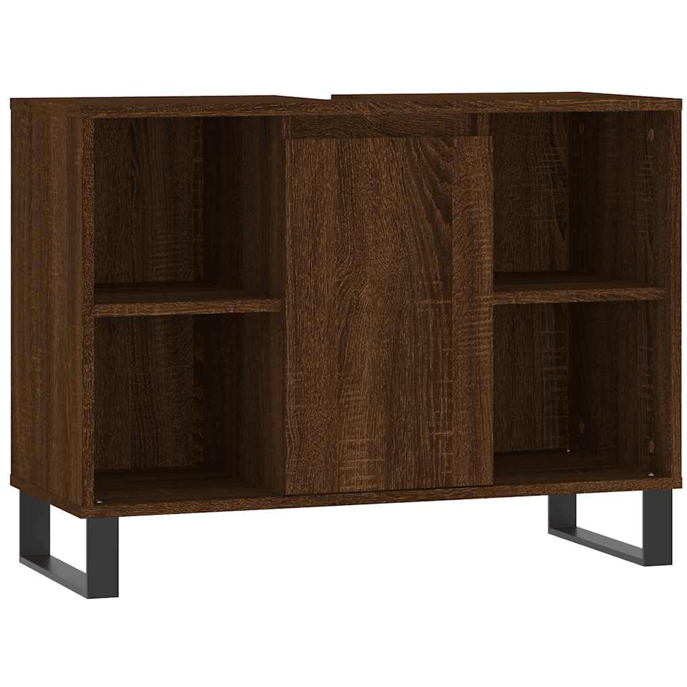 vidaXL Single Door 4 Shelf Brown Oak Freestanding Under Sink Bathroom Cabinet Image 2