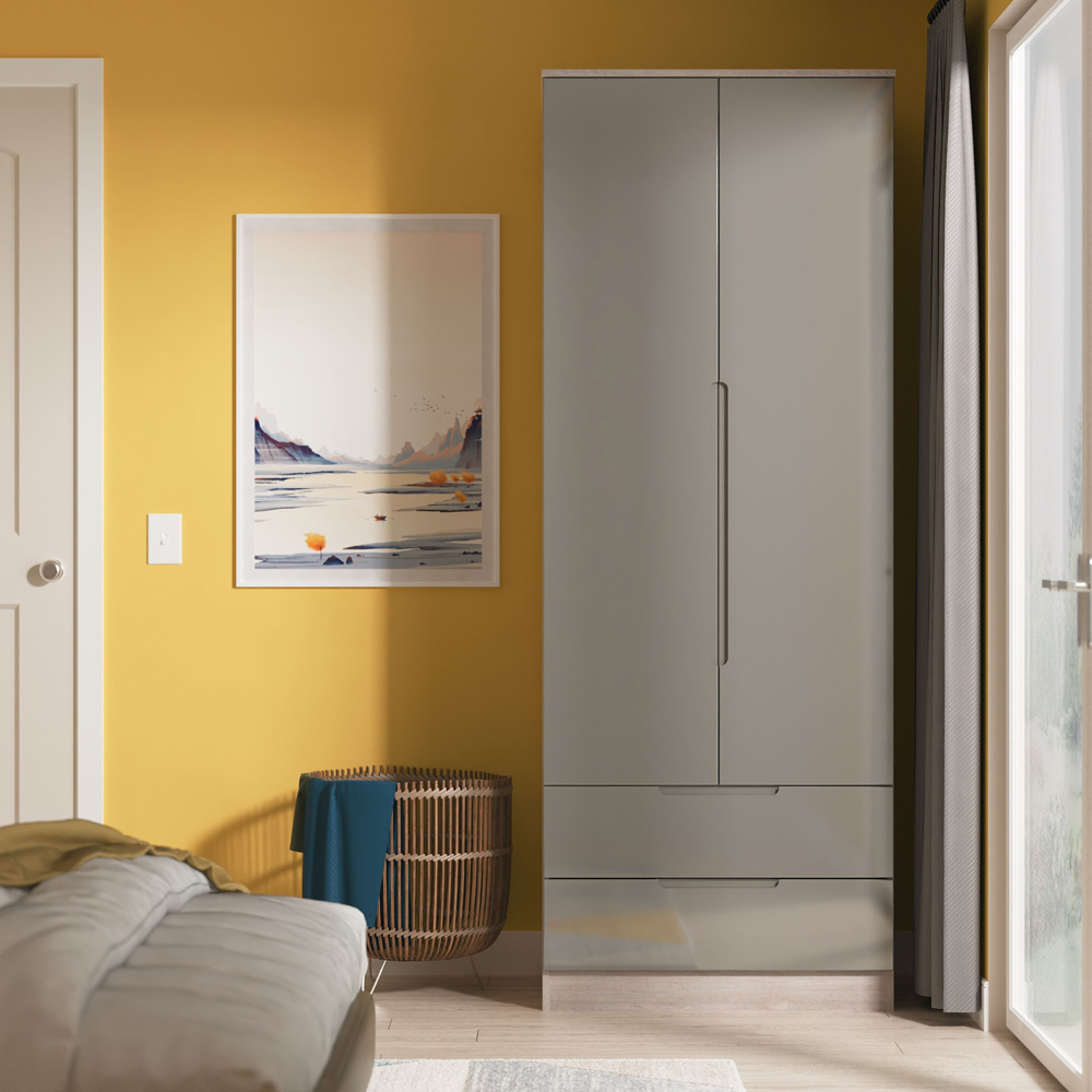 Crowndale Milan 2 Door 2 Drawer Grey Gloss and Grey Oak Tall Wardrobe Ready Assembled Image 9